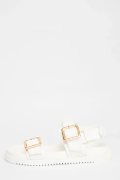 Quiz Wide Fit Double Strap Sandals White Discount