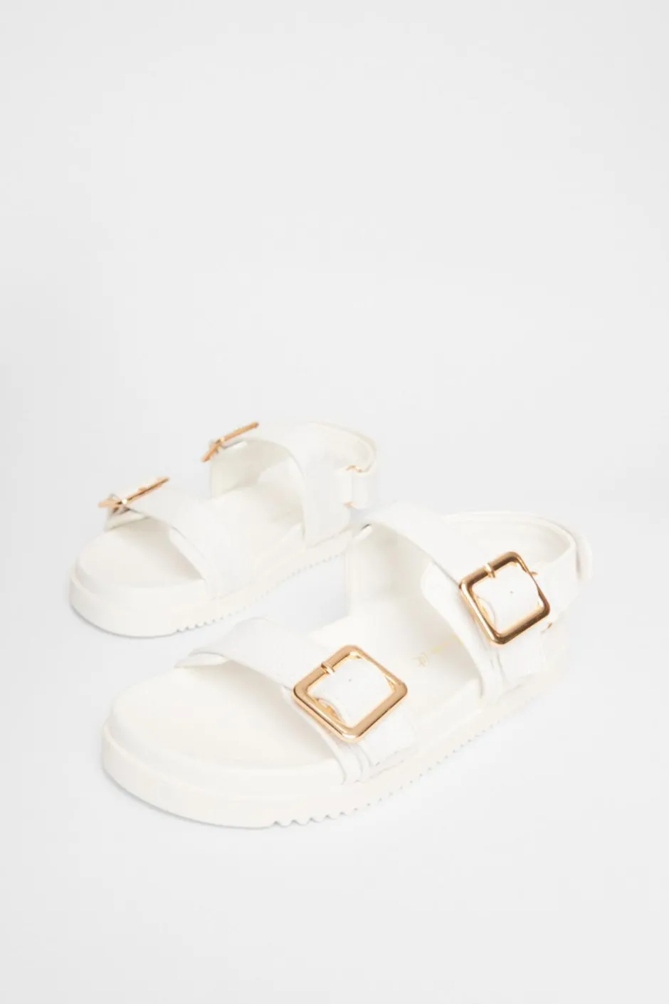 Quiz Wide Fit Double Strap Sandals White Discount