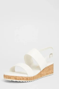 Quiz Wide Fit White Double Strap Low Wedges New