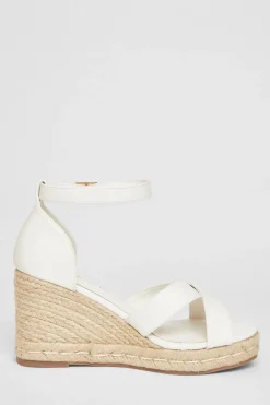 Quiz Wide Fit Faux Leather Wedges White Discount