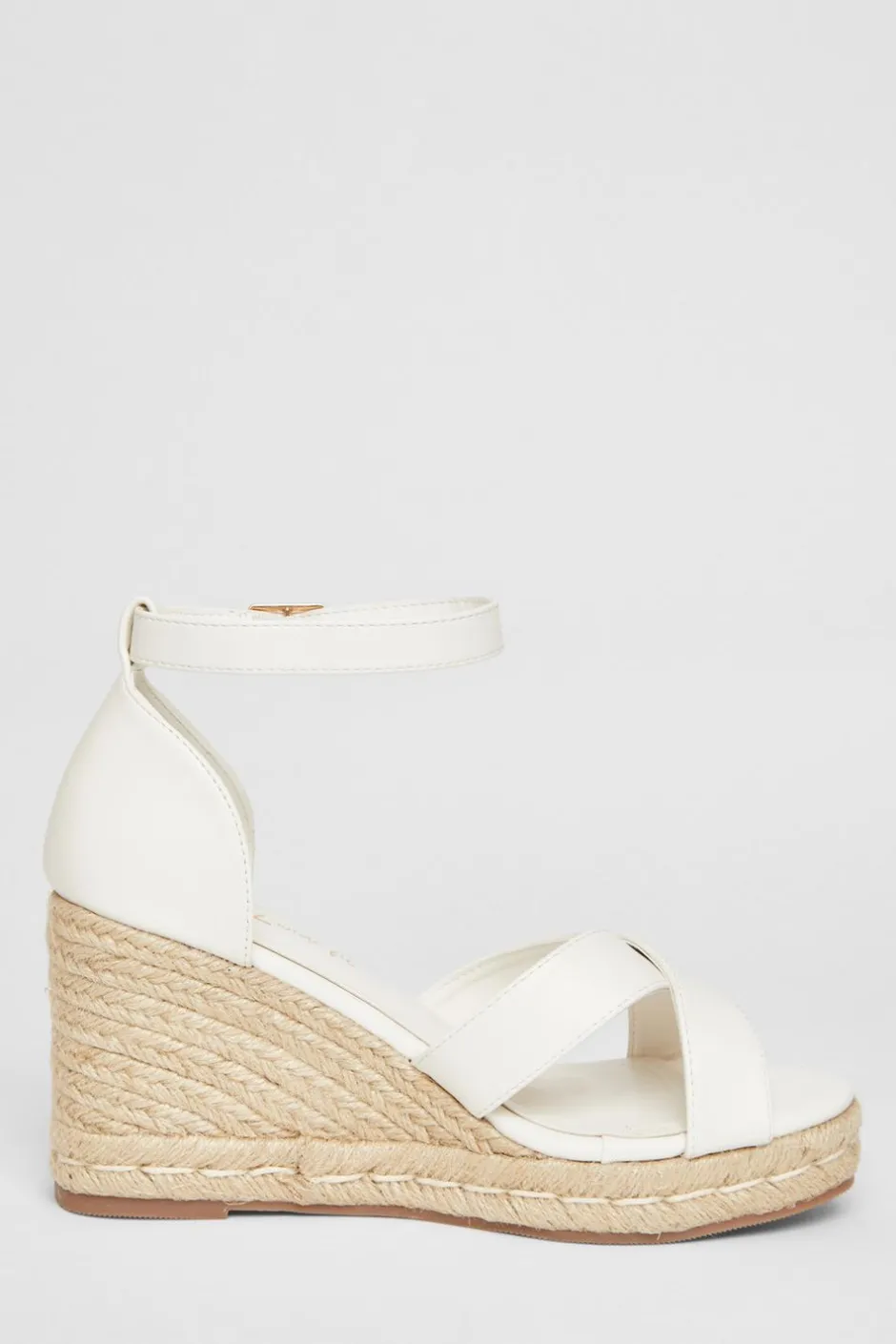 Quiz Wide Fit Faux Leather Wedges White Discount