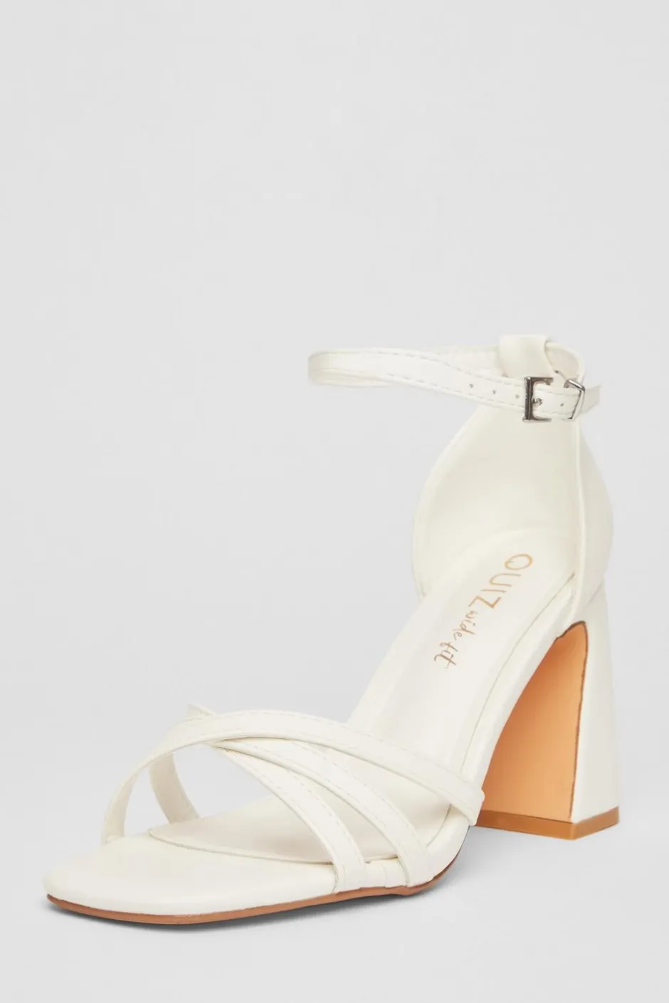 Quiz Wide Fit Faux Leather Block Heels White Discount