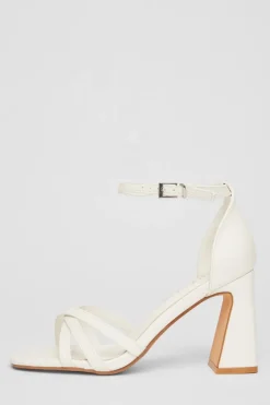 Quiz Wide Fit Faux Leather Block Heels White Discount