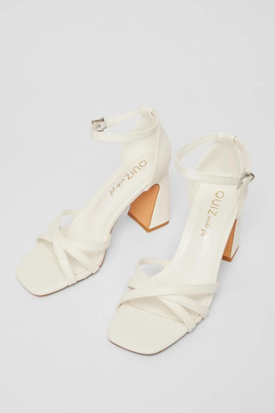 Quiz Wide Fit Faux Leather Block Heels White Discount