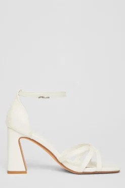 Quiz Wide Fit Faux Leather Block Heels White Discount