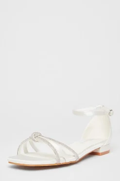 Quiz Wide Fit Knot Front Sandals White New