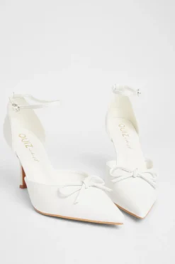 Quiz Wide Fit Patent Bow Heels White Online