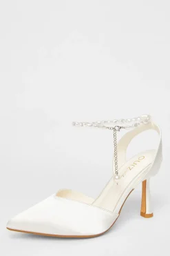 Quiz Wide Fit Pearl Strap Court Heels White Outlet