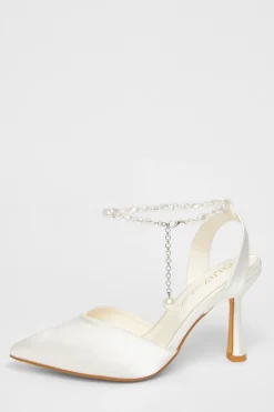 Quiz Wide Fit Pearl Strap Court Heels White Outlet