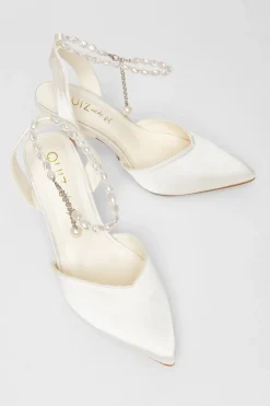 Quiz Wide Fit Pearl Strap Court Heels White Outlet