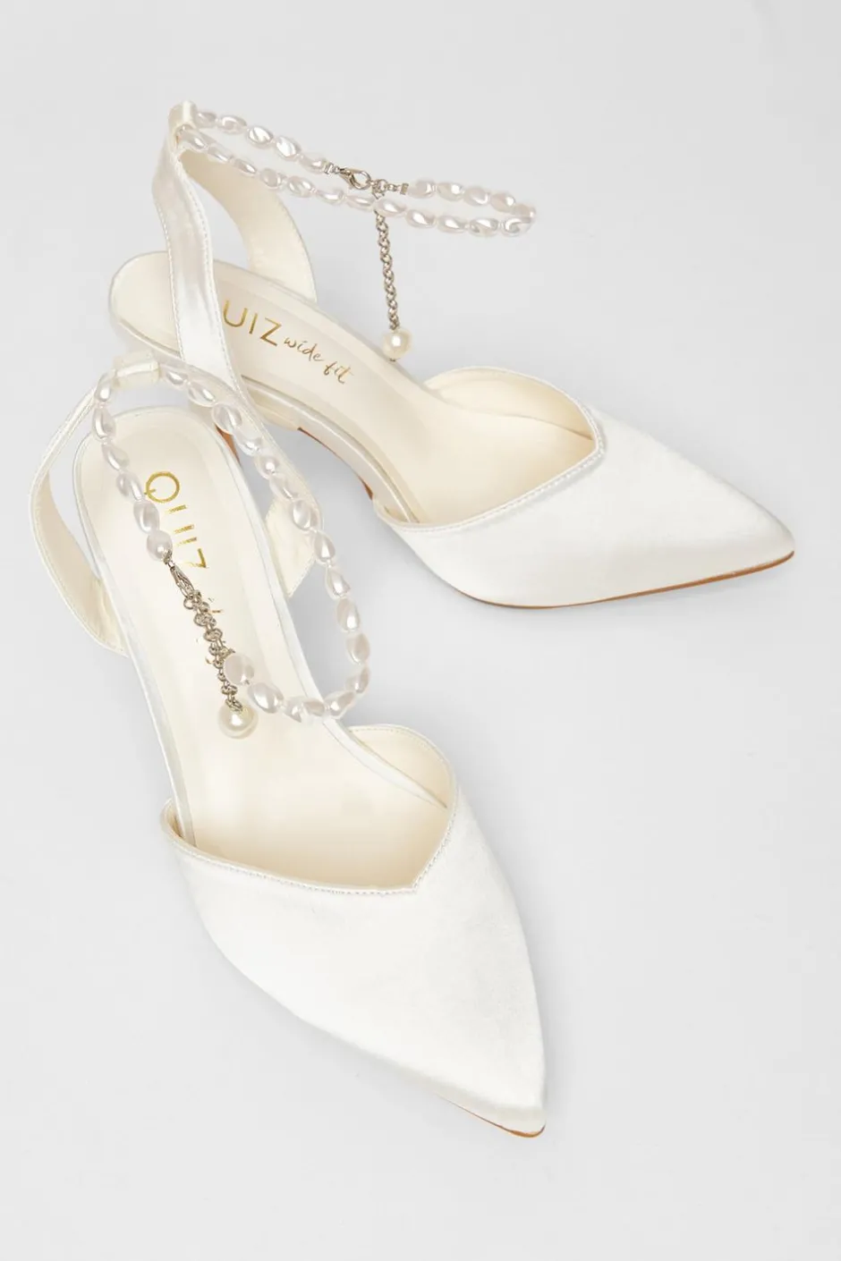 Quiz Wide Fit Pearl Strap Court Heels White Outlet