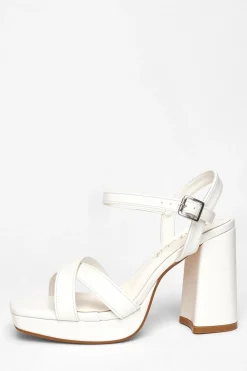 Quiz Wide Fit Platform Heels White Discount
