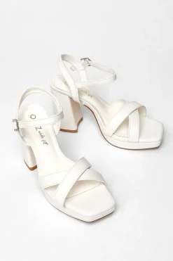 Quiz Wide Fit Platform Heels White Discount