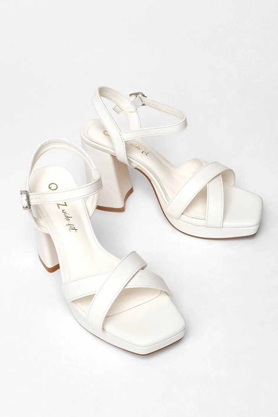Quiz Wide Fit Platform Heels White Discount