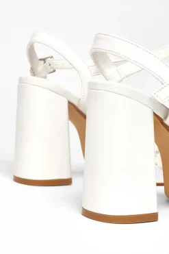 Quiz Wide Fit Platform Heels White Discount