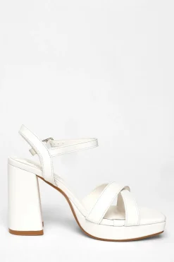 Quiz Wide Fit Platform Heels White Discount