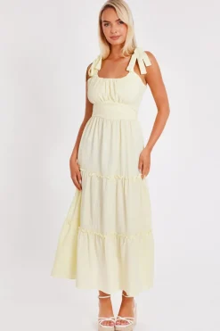 Quiz Crinkle Midaxi Dress Yellow Online