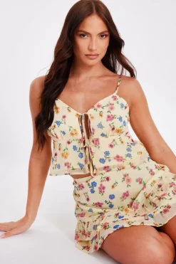 Quiz Yellow Floral Strappy Top Discount