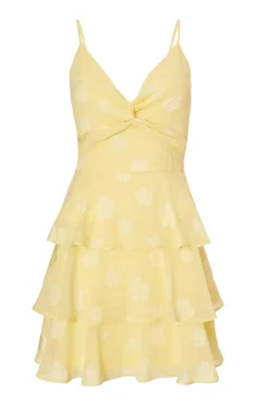 Quiz Yellow Floral Tiered Skater Dress Outlet