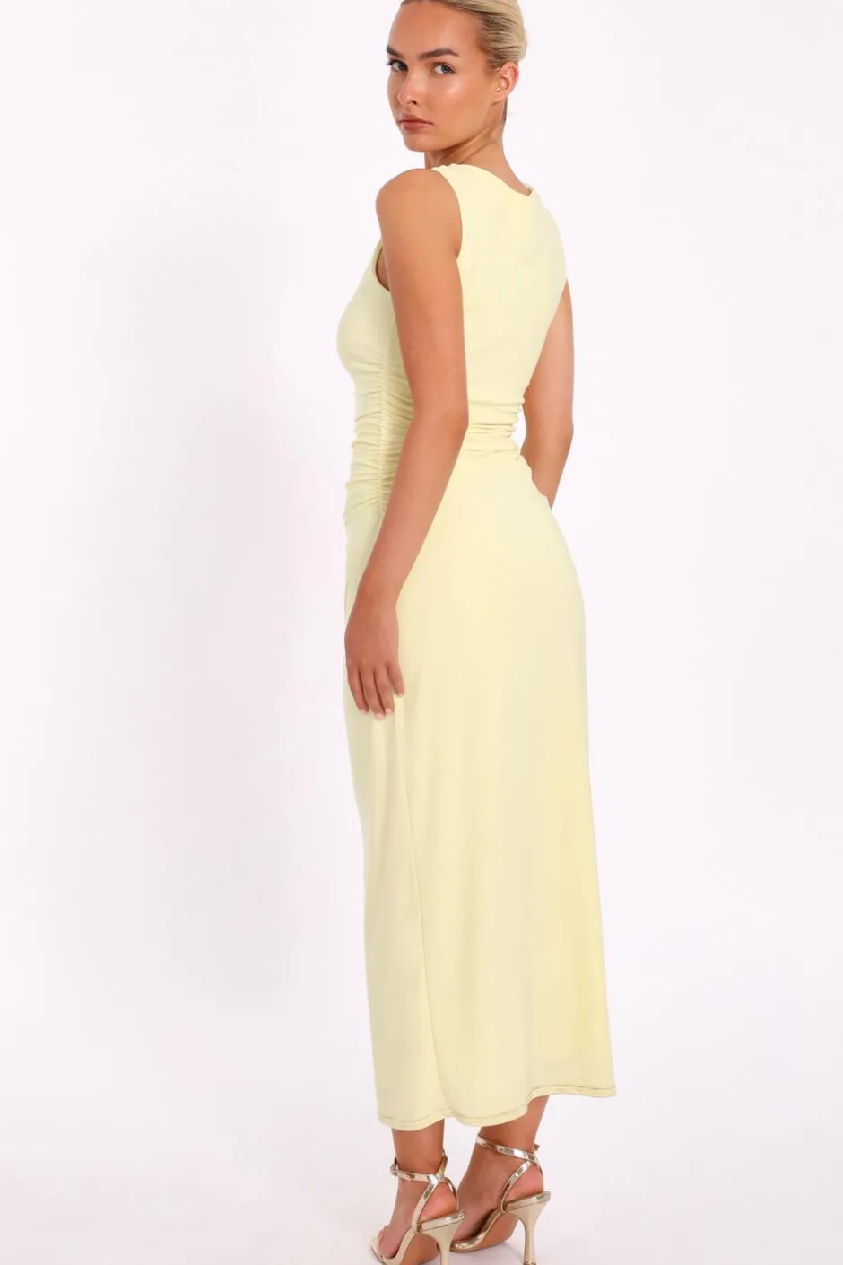 Quiz Gold Buckle Midaxi Dress Yellow Discount