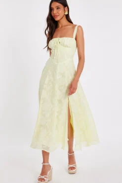 Quiz Jacquard Ruched Midaxi Dress Yellow Best