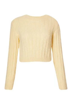 Quiz Knit Cropped Jumper Yellow Sale
