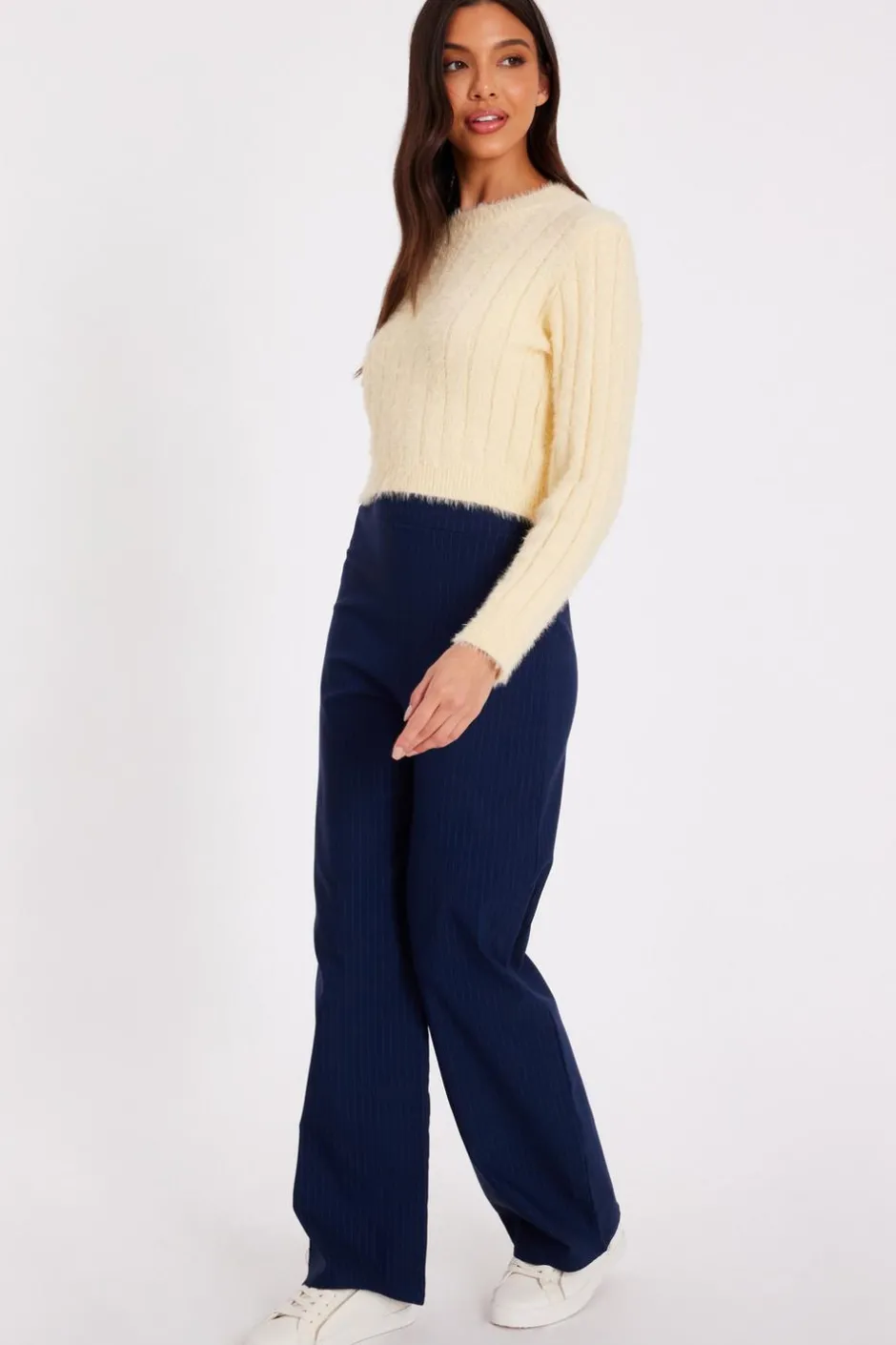 Quiz Knit Cropped Jumper Yellow Sale