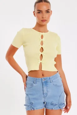 Quiz Yellow Knitted Bow Detail Top Outlet
