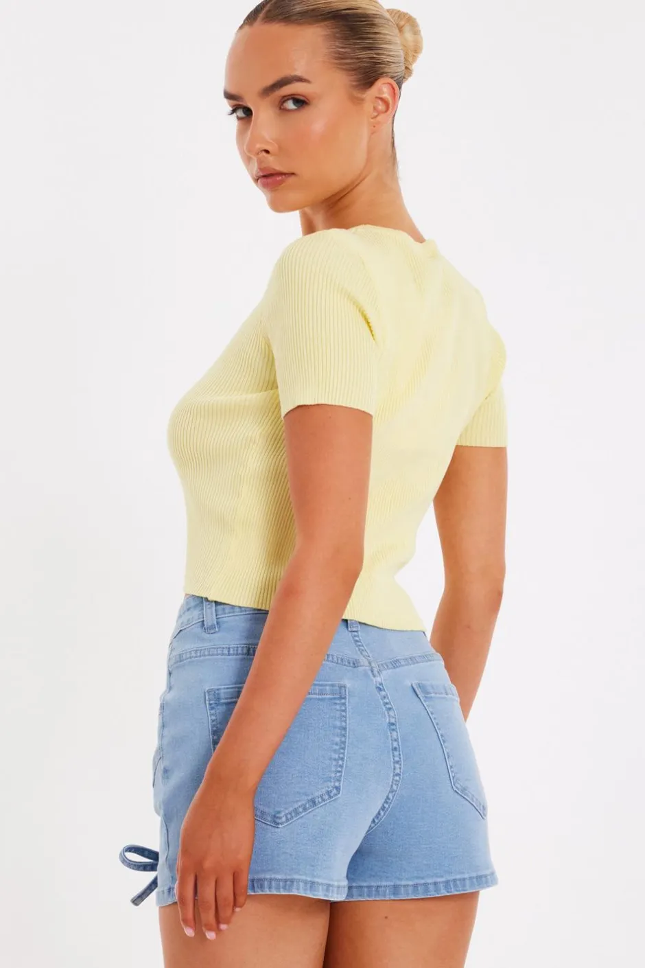 Quiz Yellow Knitted Bow Detail Top Outlet