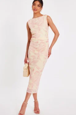 Quiz Yellow Mesh Floral Midaxi Dress New