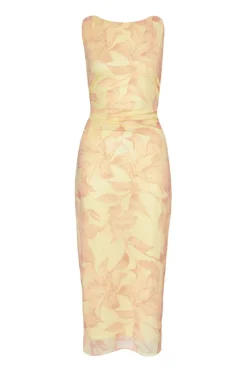 Quiz Yellow Mesh Floral Midaxi Dress New