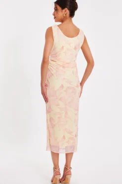 Quiz Yellow Mesh Floral Midaxi Dress New