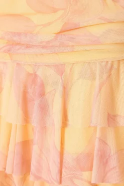 Quiz Yellow Mesh Floral Skort Playsuit Hot