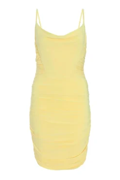 Quiz Yellow Ruched Bodycon Mini Dress Discount