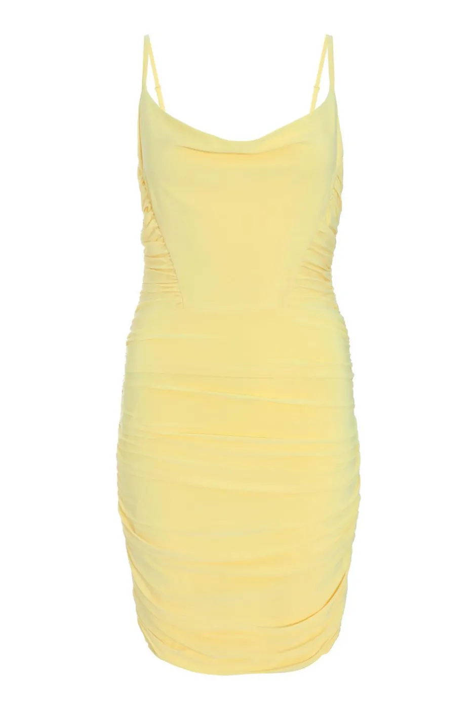 Quiz Yellow Ruched Bodycon Mini Dress Discount