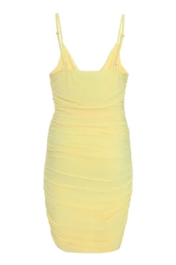 Quiz Yellow Ruched Bodycon Mini Dress Discount