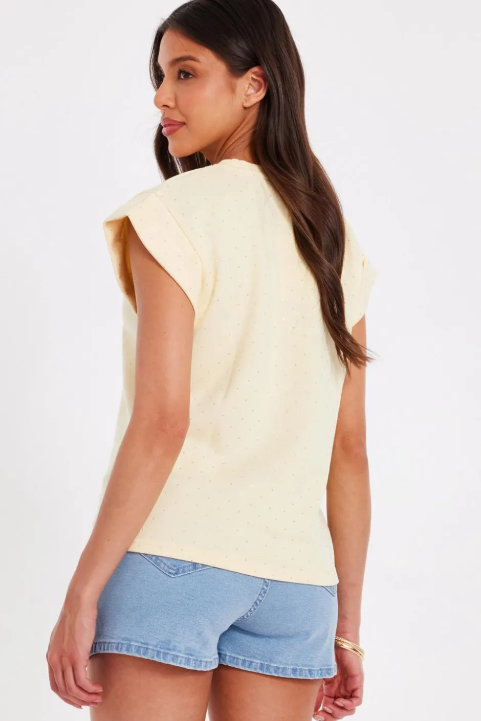 Quiz Stud Detail Top Yellow Online