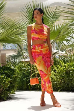 Quiz Yellow Tropical Print Mesh Maxi Skirt Best