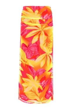 Quiz Yellow Tropical Print Mesh Maxi Skirt Best