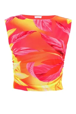 Quiz Yellow Tropical Print Mesh Top